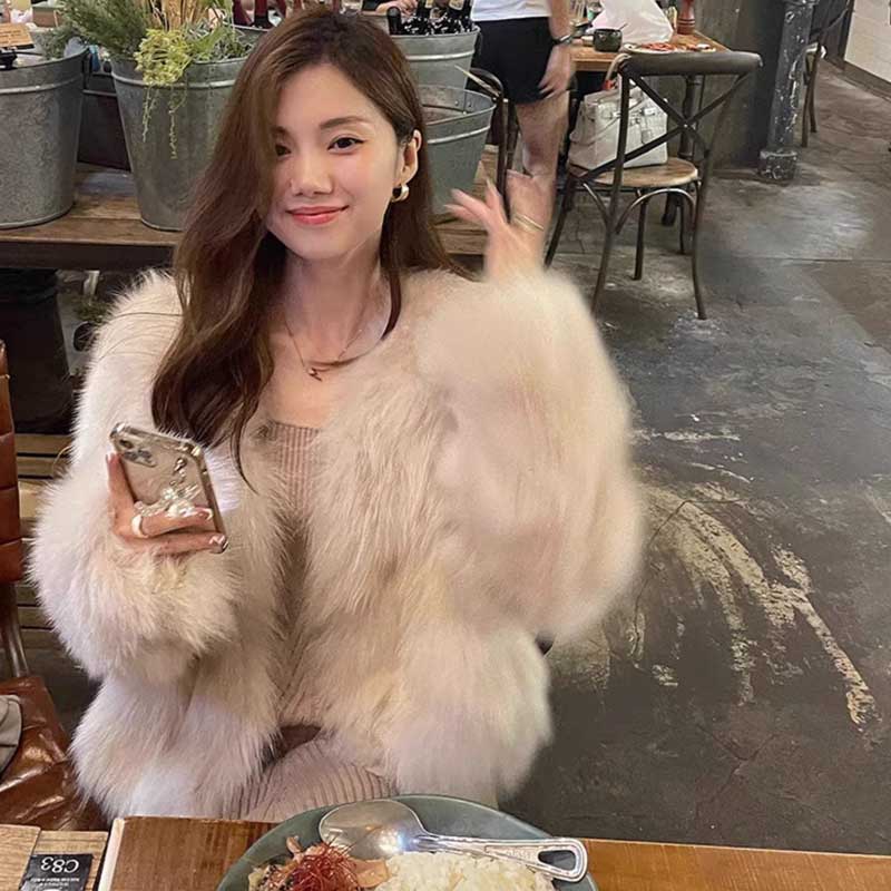 【即納】ボリュームファーコート(ベージュ)