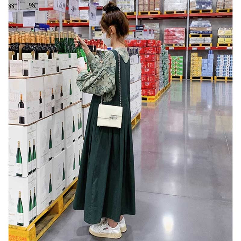 ボタニカルカットソー×サスペンダーワンピース