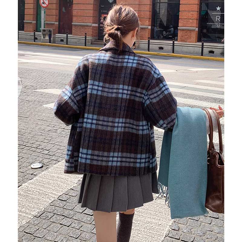 ショート丈チェックコート