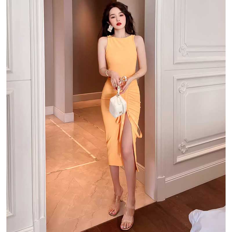 サイドギャザーノースリーブワンピース