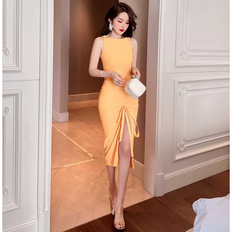 サイドギャザーノースリーブワンピース