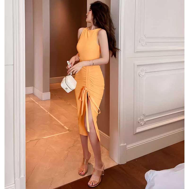 サイドギャザーノースリーブワンピース