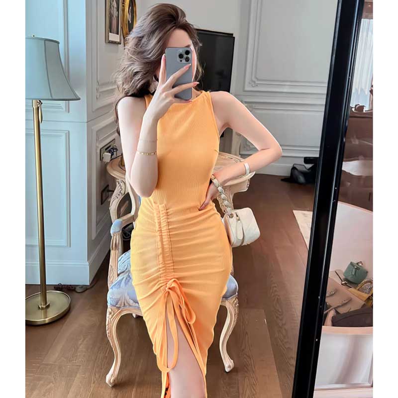 サイドギャザーノースリーブワンピース