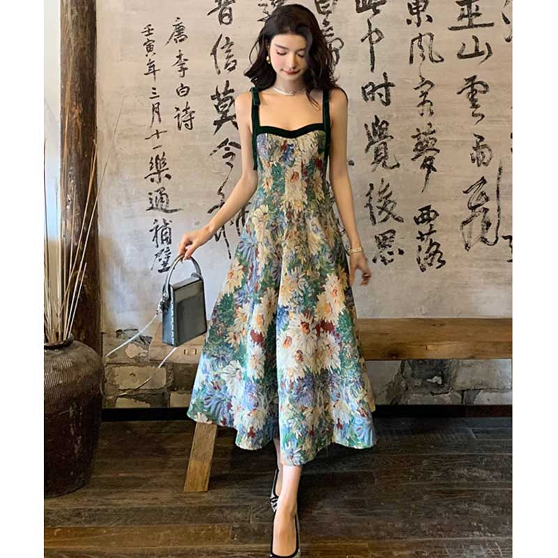 ジャガードフラワービスチェワンピース