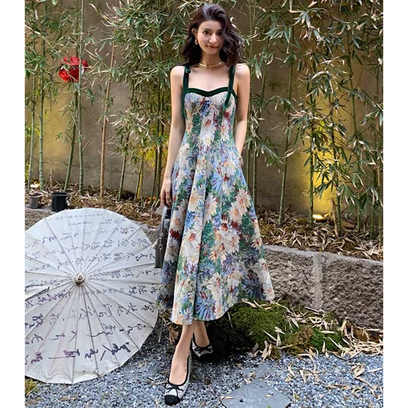 ジャガードフラワービスチェワンピース