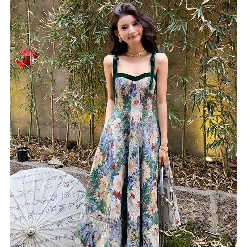 ジャガードフラワービスチェワンピース