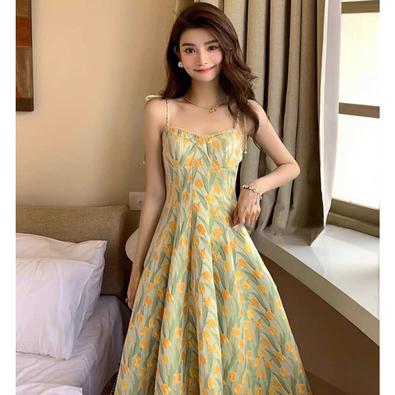 チューリップ柄ビスチェフレアワンピース