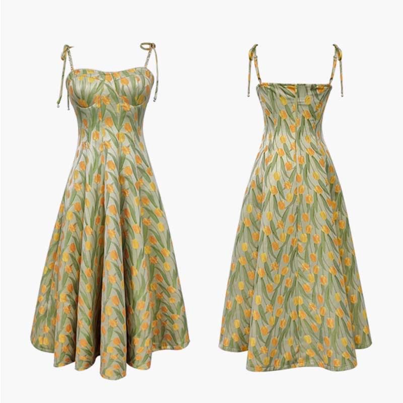 チューリップ柄ビスチェフレアワンピース