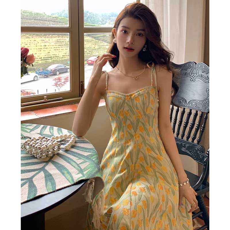 チューリップ柄ビスチェフレアワンピース