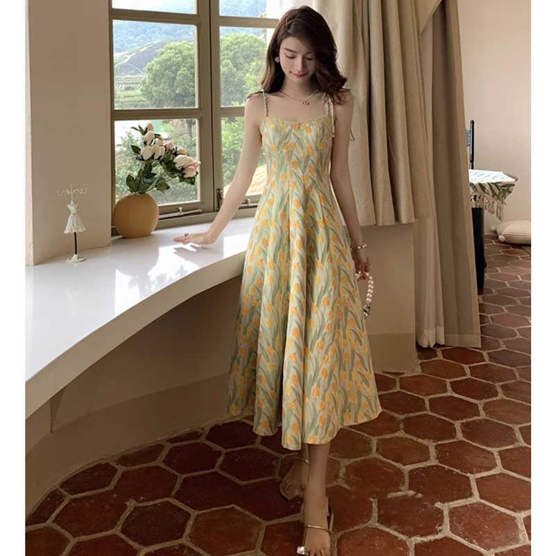 チューリップ柄ビスチェフレアワンピース