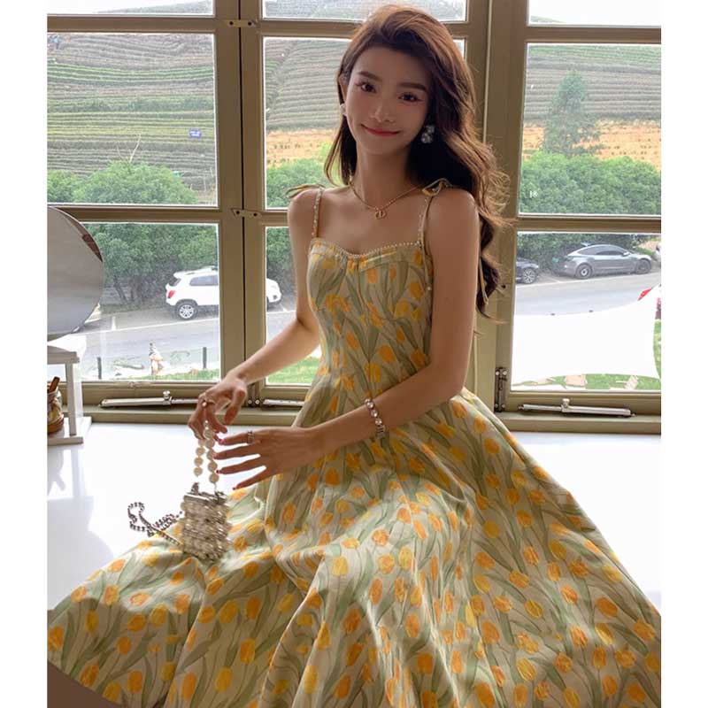 チューリップ柄ビスチェフレアワンピース