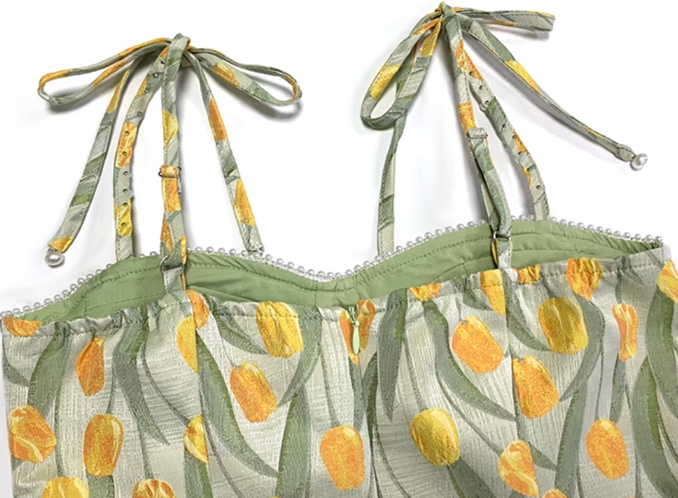 チューリップ柄ビスチェフレアワンピース