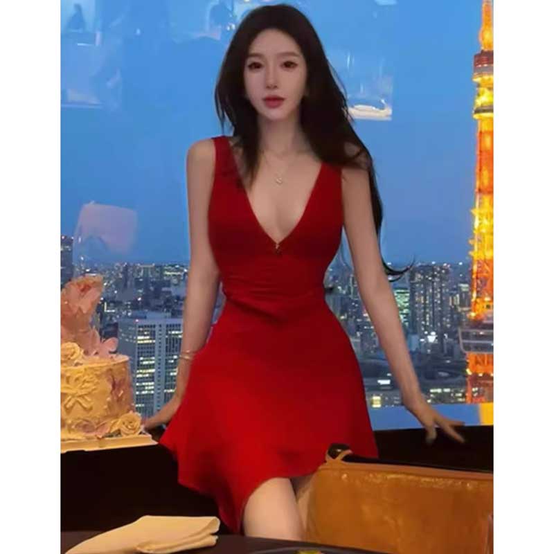 Vネックアシンメトリーワンピース