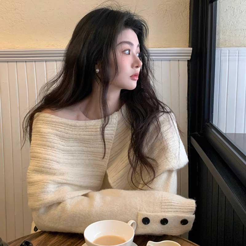 ビッグカラーオフショルニット