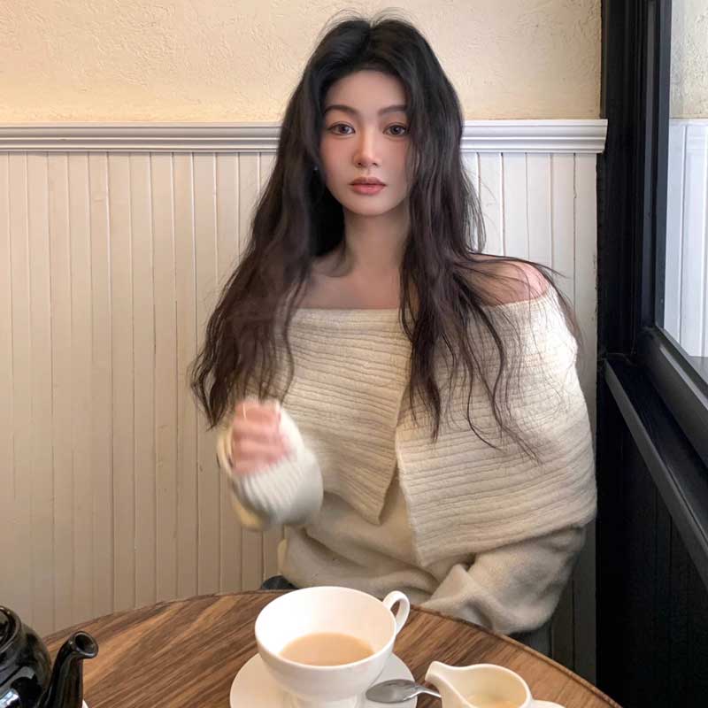 ビッグカラーオフショルニット