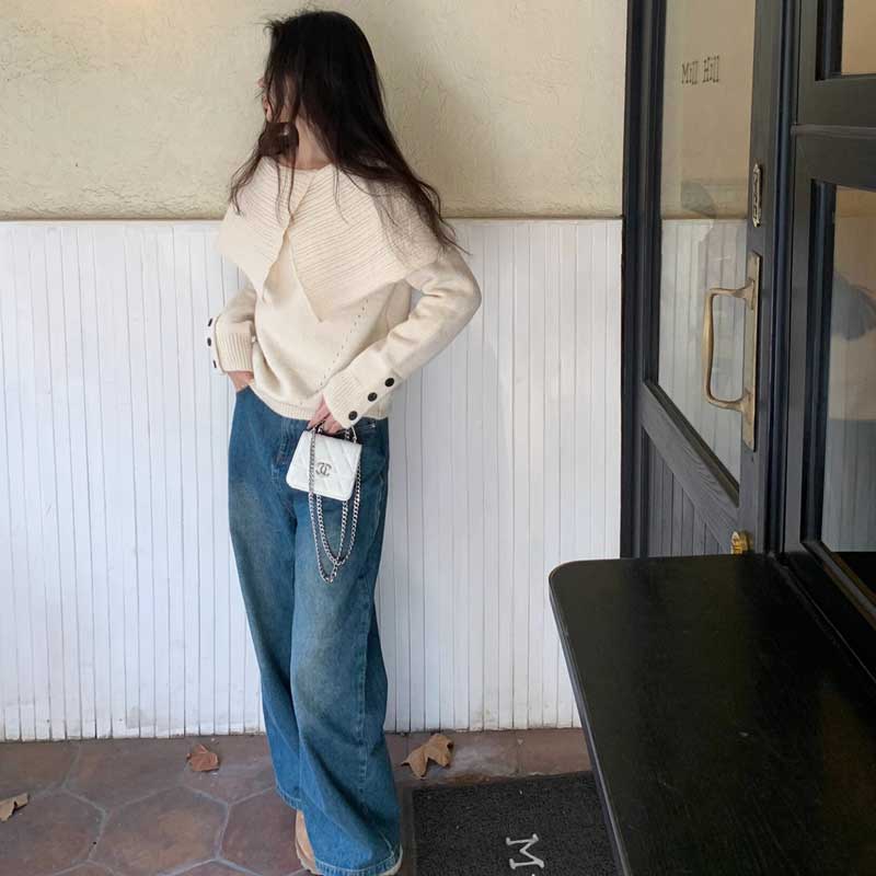 ビッグカラーオフショルニット