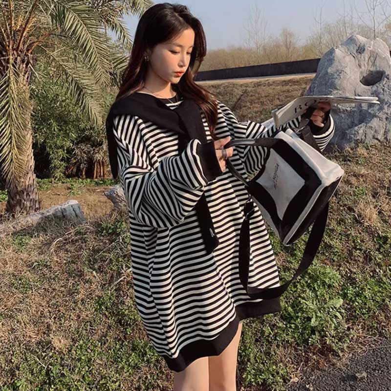 ショールカラー付きボーダースウェット