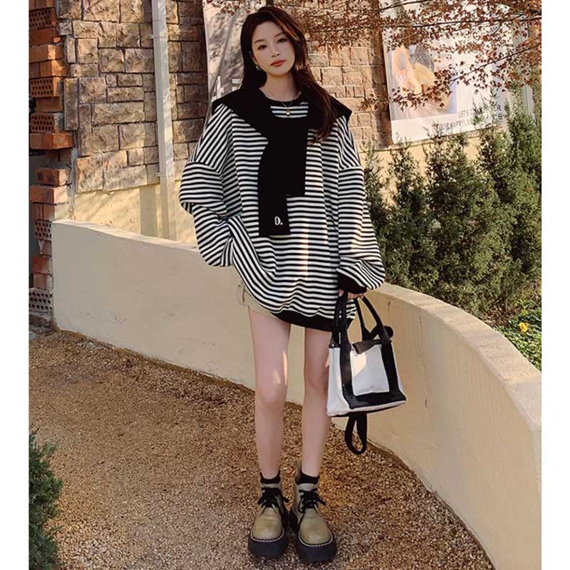 ショールカラー付きボーダースウェット