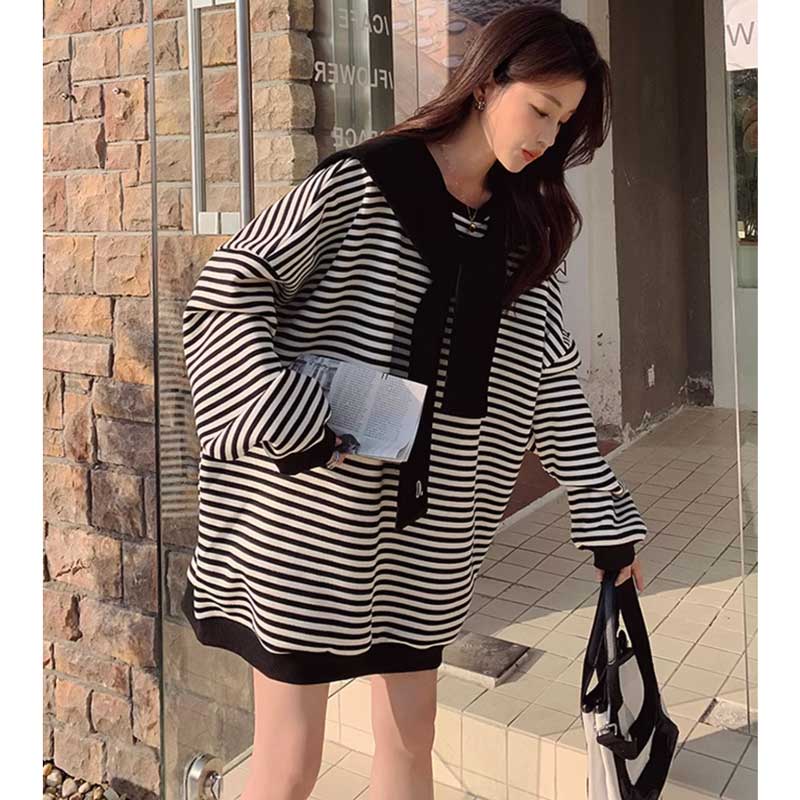 ショールカラー付きボーダースウェット