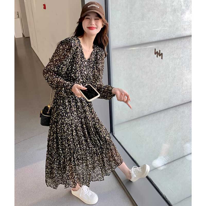 Vネックシフォンワンピース