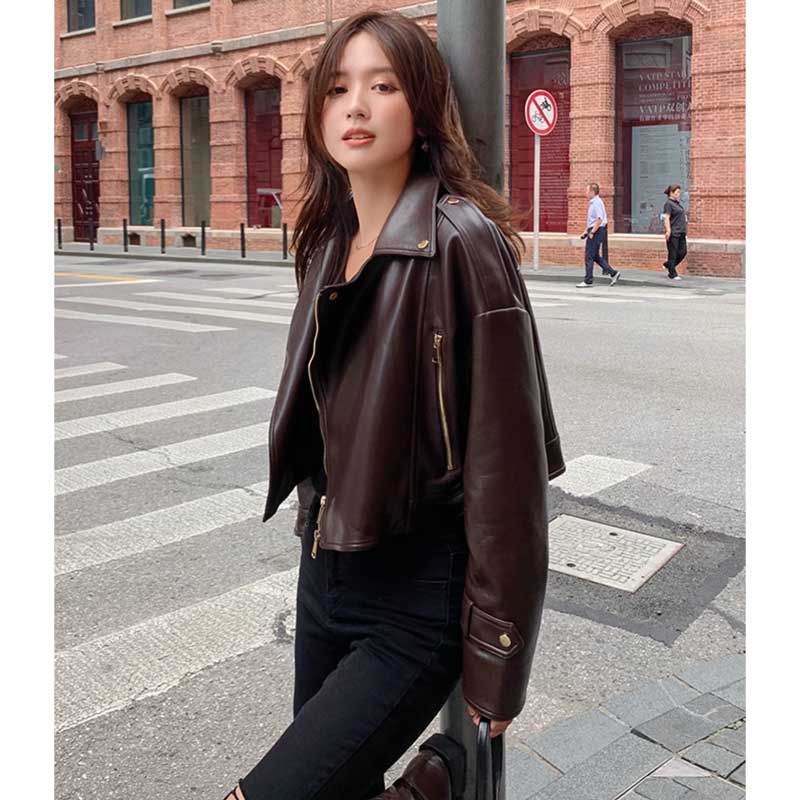 ショート丈レザージャケット(2colors)