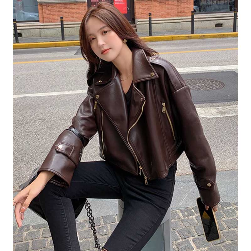 ショート丈レザージャケット(2colors)