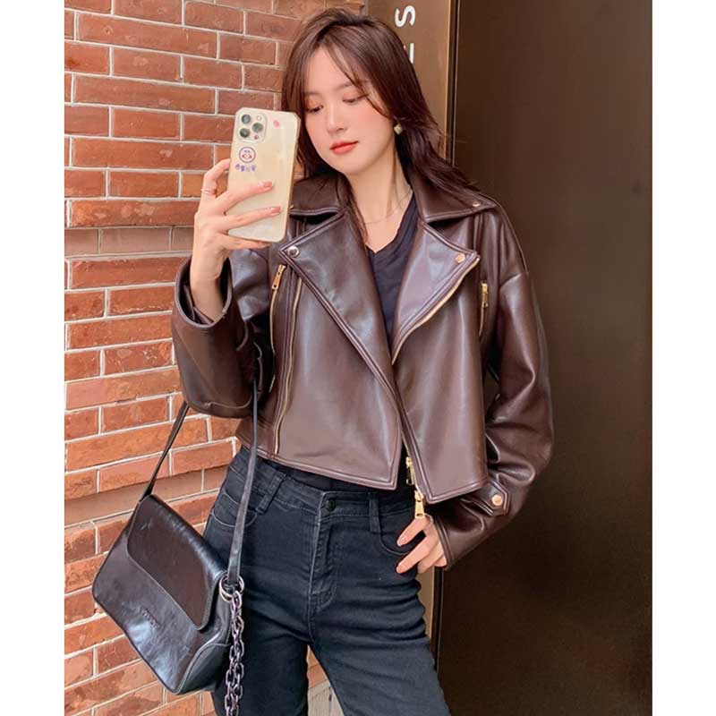 ショート丈レザージャケット(2colors)