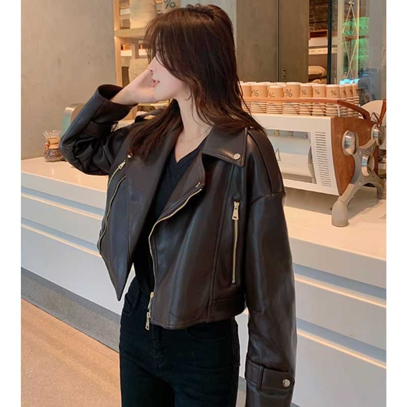 ショート丈レザージャケット(2colors)