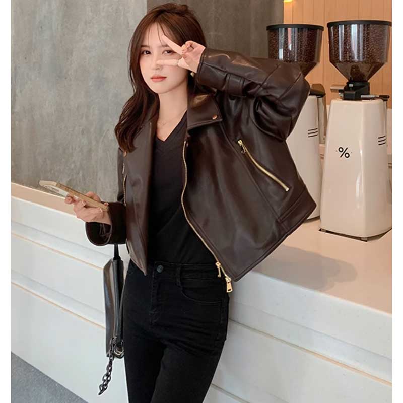 ショート丈レザージャケット(2colors)