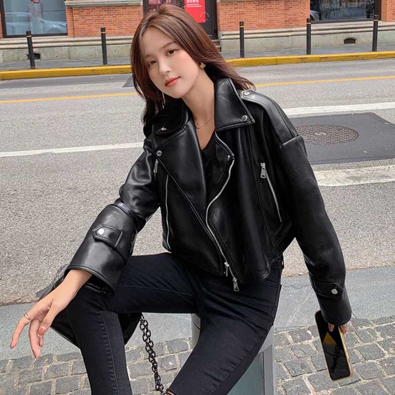 ショート丈レザージャケット(2colors)