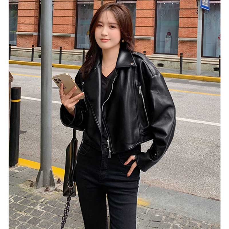 ショート丈レザージャケット(2colors)