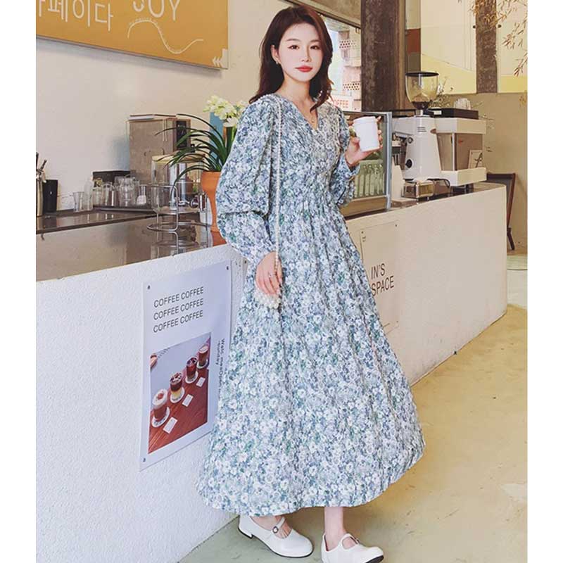 パフスリーブシフォンワンピース