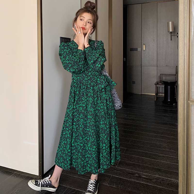 グリーンフラワーワンピース