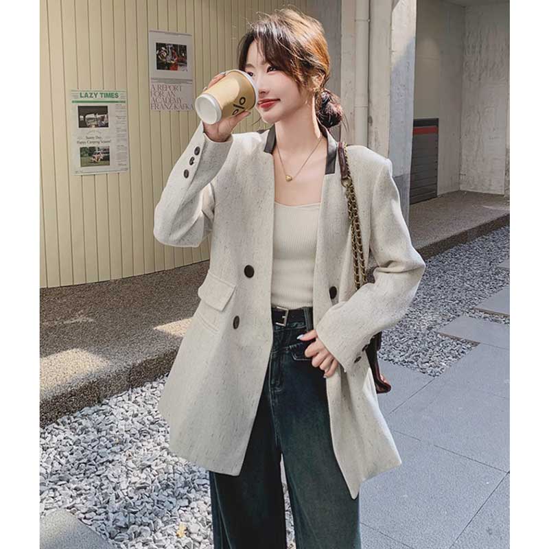 バックレザー切り替えツイードジャケット