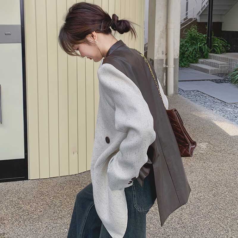 バックレザー切り替えツイードジャケット