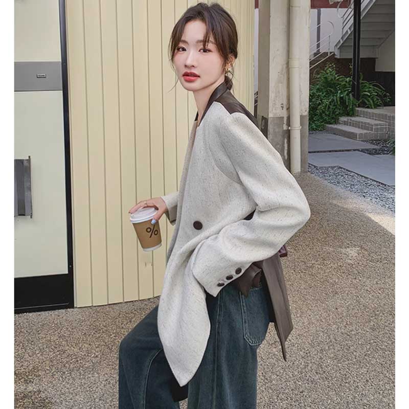 バックレザー切り替えツイードジャケット