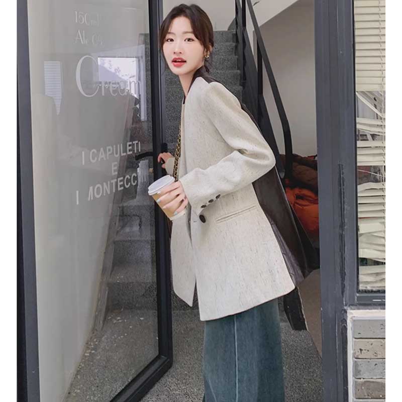 バックレザー切り替えツイードジャケット