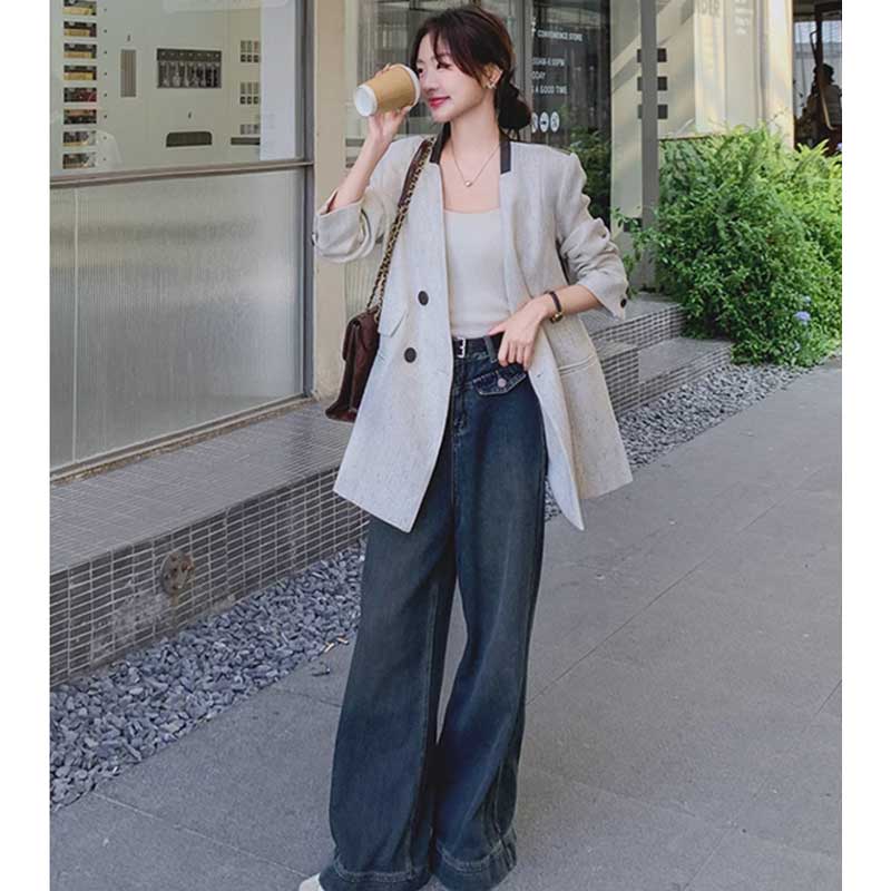 バックレザー切り替えツイードジャケット