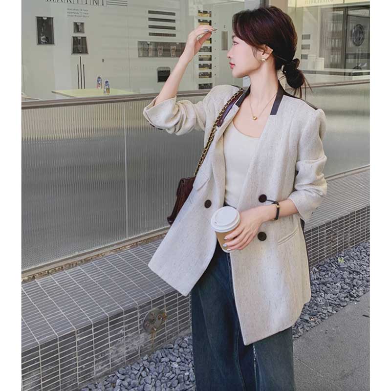 バックレザー切り替えツイードジャケット