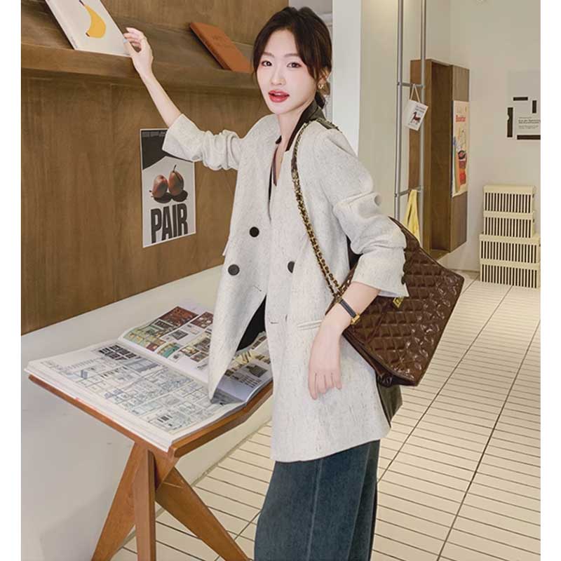 バックレザー切り替えツイードジャケット