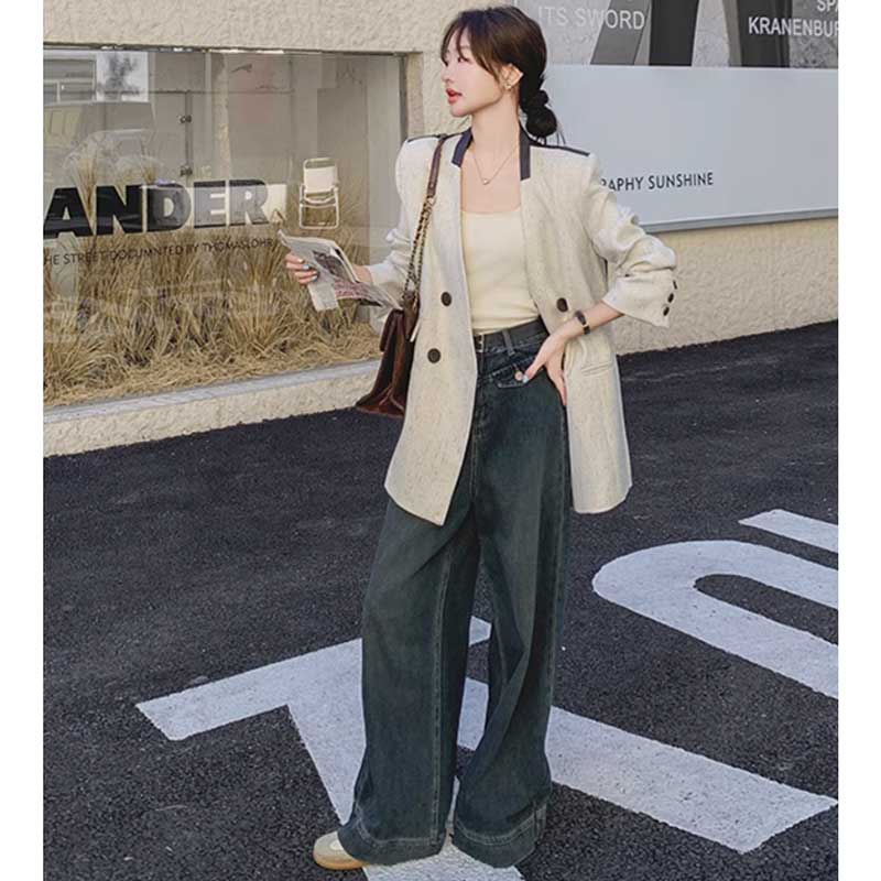 バックレザー切り替えツイードジャケット