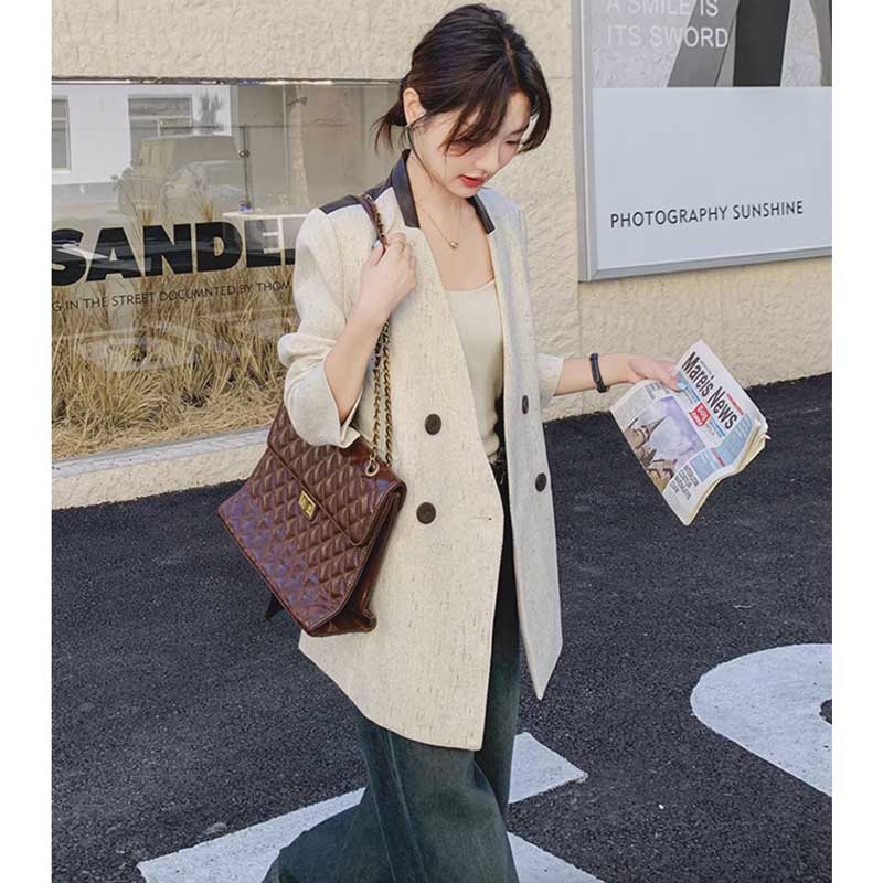 バックレザー切り替えツイードジャケット