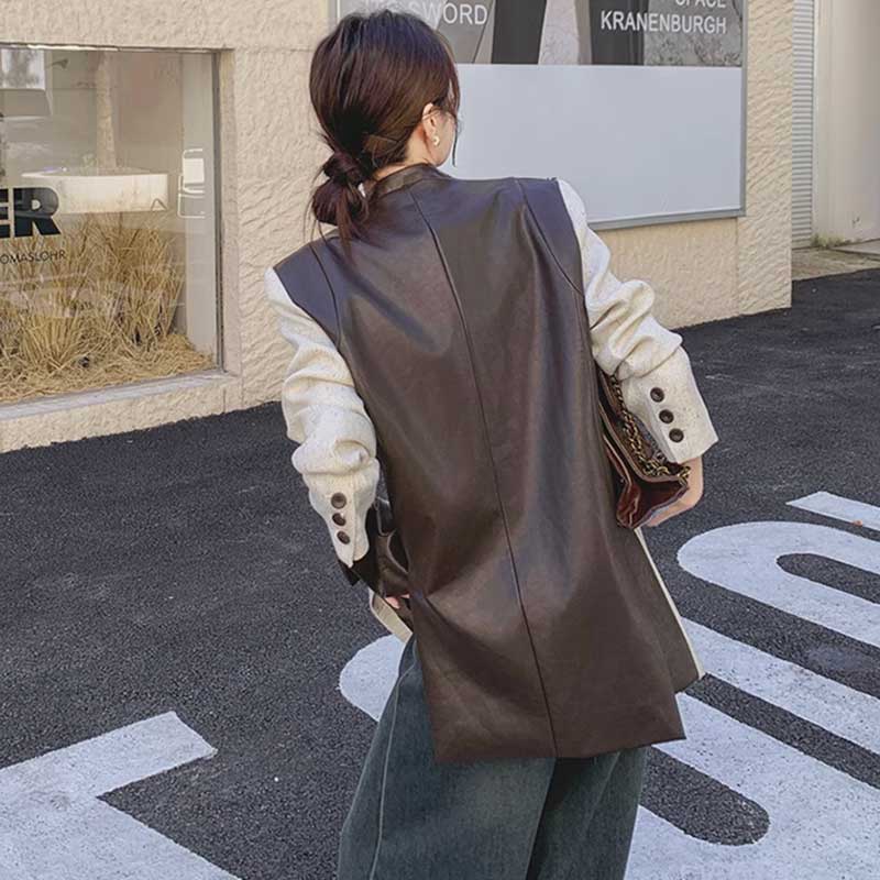 バックレザー切り替えツイードジャケット