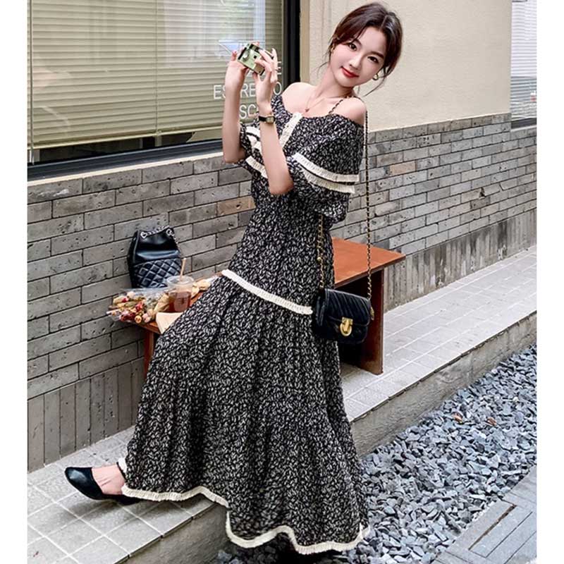 【即納】オフショルダーティアードワンピース