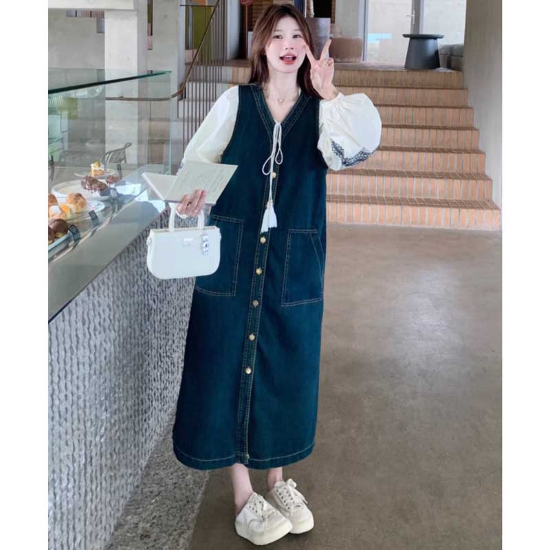エスニックブラウス×デニムワンピース