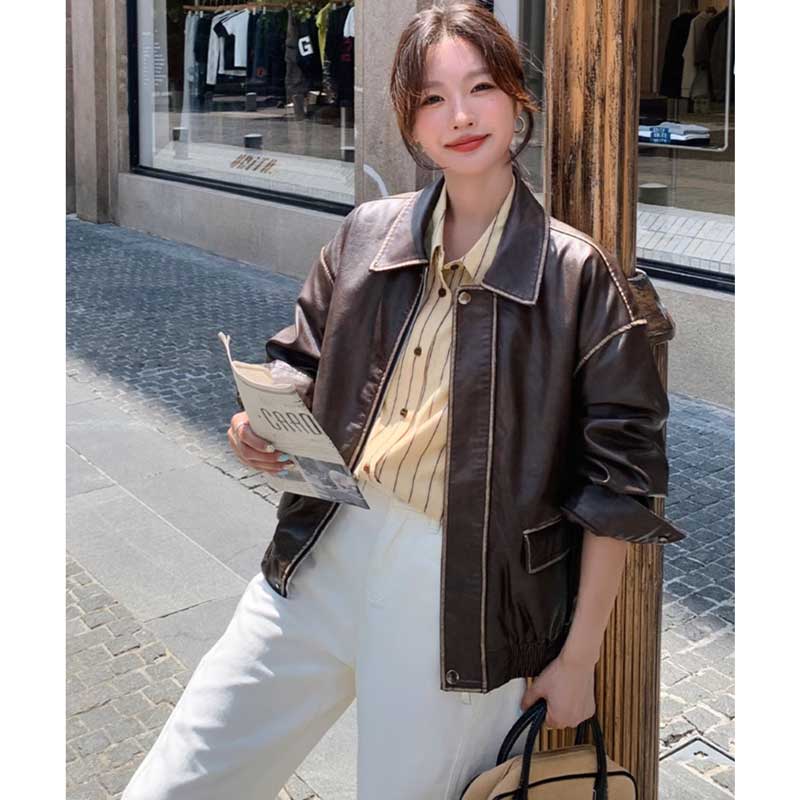 ヴィンテージライクフェイクレザージャケット