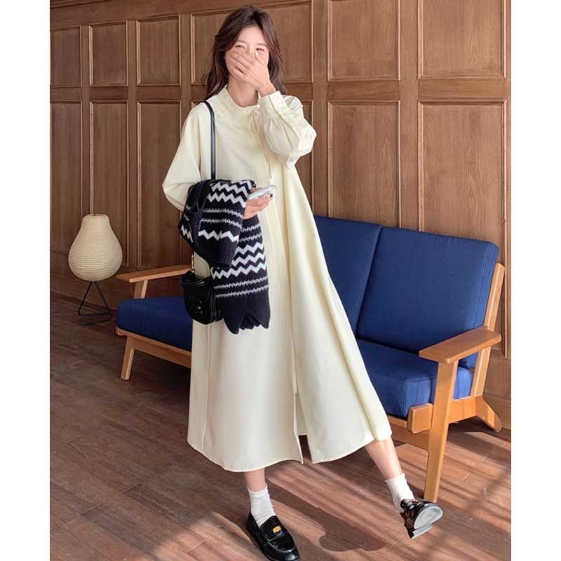 ニットベスト×スタンドカラーワンピース