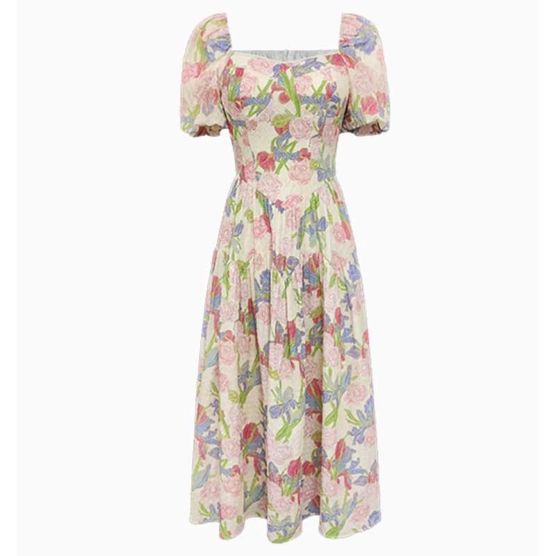 パフスリーブフラワーワンピース