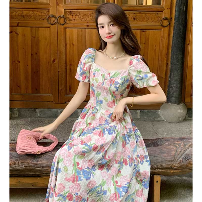 パフスリーブフラワーワンピース