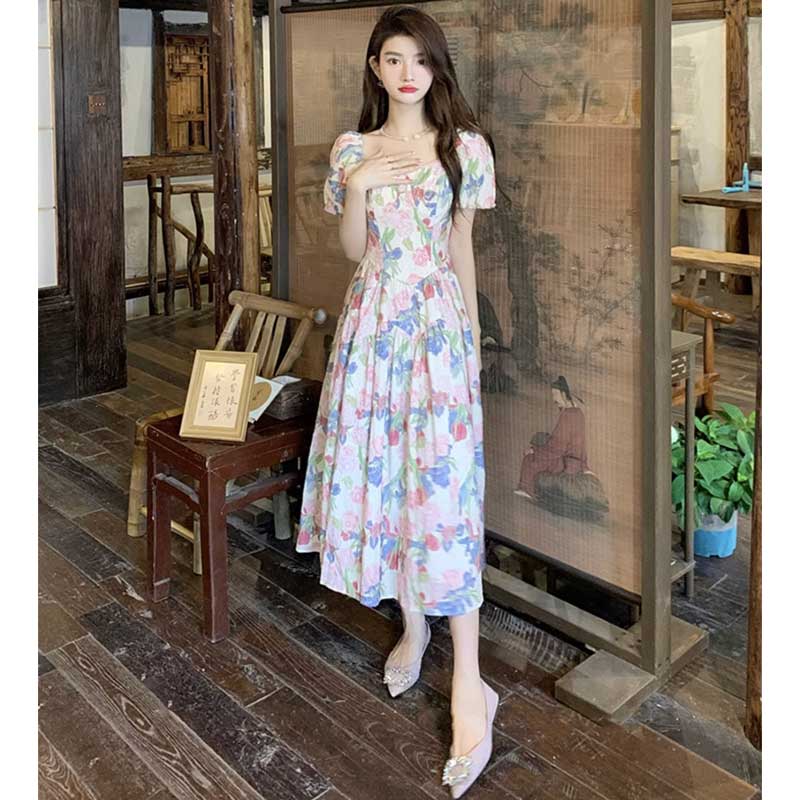 パフスリーブフラワーワンピース